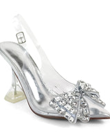 Quartz Bella Slingback Heels - Silver - Palazzo Couture Online