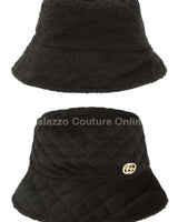 Quilted Velvet and Fur Reversible GO Bucket Hat (Black) - Palazzo Couture Online