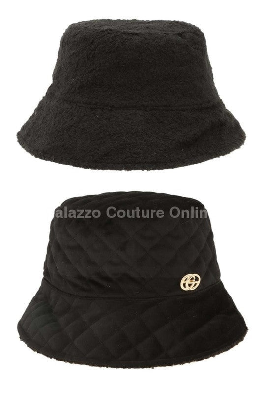 Quilted Velvet And Fur Reversible Go Bucket Hat (Black) One Size / Black