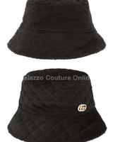 Quilted Velvet and Fur Reversible GO Bucket Hat (Black) - front view