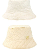 Quilted Velvet and Fur Reversible GO Bucket Hat (Ivory, Beige) - Palazzo Couture Online