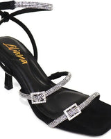 Radiance Julieta Rhinestone Buckle Heels (Black) - trendy women's footwear