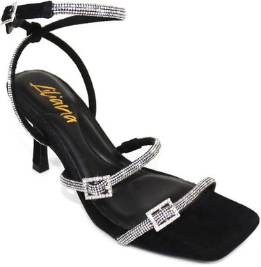 Radiance Julieta Rhinestone Buckle Heels (Black) - trendy women's footwear
