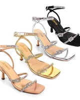 Radiance Julieta Rhinestone Buckle Heels (Black) - women's fashion sandals