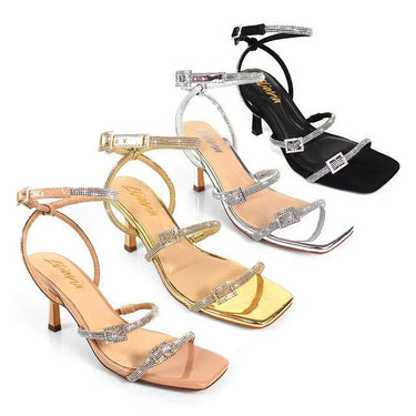 Radiance Julieta Rhinestone Buckle Heels (Black) - women's fashion sandals