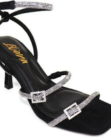 Radiance Rhinestone Buckle Heels (Black) - Palazzo Couture Online