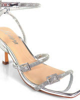 Radiance Rhinestone Buckle Heels - Silver - Palazzo Couture Online