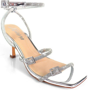 Radiance Rhinestone Buckle Heels - Silver - Palazzo Couture Online