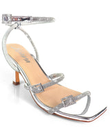 Radiance Rhinestone Buckle Heels - Silver - Palazzo Couture Online