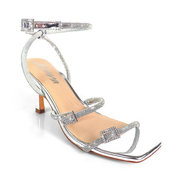 Radiance Rhinestone Buckle Heels - Silver - Palazzo Couture Online