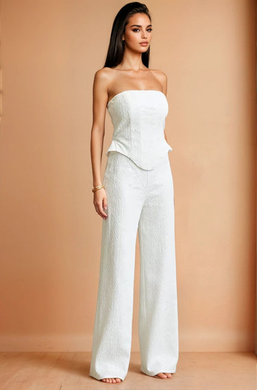 Radiance Sequin Lace Corset Pant Set - white - Palazzo Couture Online