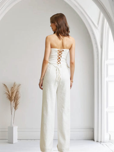 Radiance Sequin Lace Corset Pant Set - white - Palazzo Couture Online