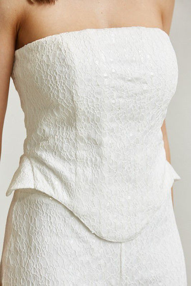 Radiance Sequin Lace Corset Pant Set - white - Palazzo Couture Online