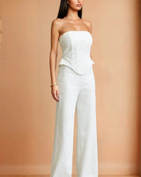 Radiance Sequin Lace Corset Pant Set - white side view showing pants silhouette and fit