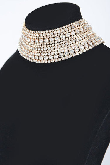 Radiant Allure Multi - Layer Rhinestone Choker - Gold - Palazzo Couture Online