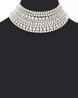 Radiant Allure Multi - Layer Rhinestone Choker - Silver - Palazzo Couture Online