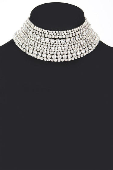 Radiant Allure Multi - Layer Rhinestone Choker - Silver - Palazzo Couture Online
