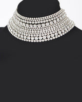 Radiant Allure Multi - Layer Rhinestone Choker - Silver - Palazzo Couture Online