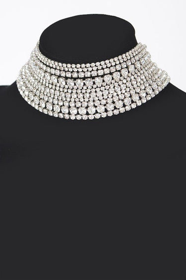Radiant Allure Multi - Layer Rhinestone Choker - Silver - Palazzo Couture Online
