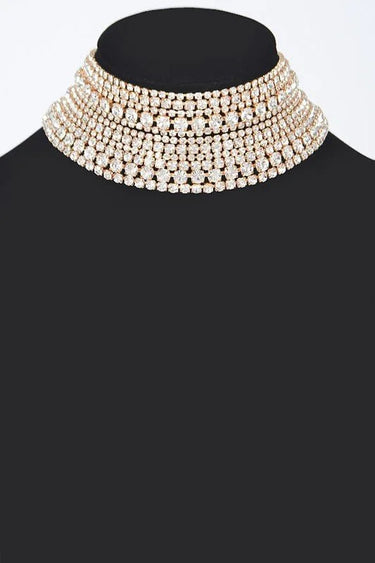 Radiant Allure Multi-Layer Rhinestone Choker - Gold - women's statement jewelry