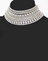 Radiant Allure Multi-Layer Rhinestone Choker - Silver - women's statement jewelry
