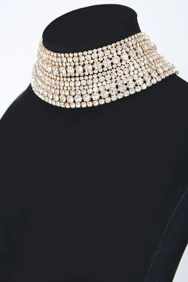 Radiant Allure Multi-Layer Rhinestone Choker - Gold - stylish accessory for every outfit