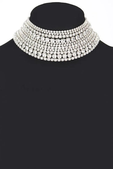 Radiant Allure Multi-Layer Rhinestone Choker - Silver for women - fashion jewelry by Palazzo Couture