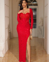 Radiant Allure Rhinestone Maxi Dress - Red - Palazzo Couture Online