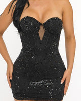 Radiant Allure Rhinestone Mini Dress (Black) - Palazzo Couture Online