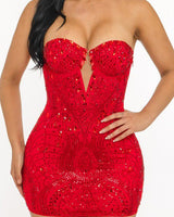 Radiant Allure Rhinestone Mini Dress (Red) - Palazzo Couture Online