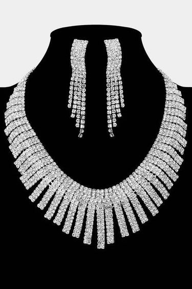 Radiant Cascade Rhinestone Collar Set - Silver for women - fashion jewelry by Palazzo Couture