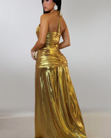 Radiant Crystal Metallic Gown - Gold - Palazzo Couture Online