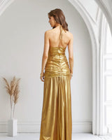 Radiant Crystal Metallic Gown - Gold - Palazzo Couture Online