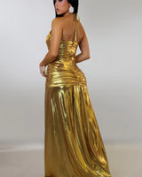 Radiant Crystal Metallic Gown - Gold showing sophisticated construction details