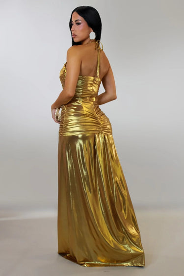 Radiant Crystal Metallic Gown - Gold showing sophisticated construction details