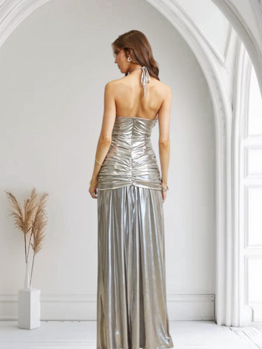 Radiant Crystal Metallic Gown - Silver - Palazzo Couture Online