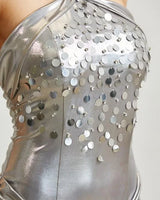 Women's Silver maxi dress metallic style back view