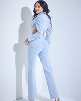 Radiant Crystal Pants and Jacket Set - Demin blue - Palazzo Couture Online