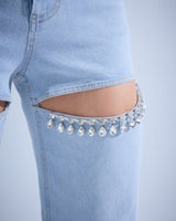 Radiant Crystal Pants and Jacket Set - Demin blue - Palazzo Couture Online