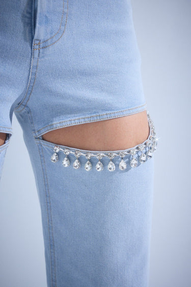 Radiant Crystal Pants and Jacket Set - Demin blue - Palazzo Couture Online