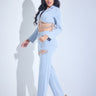 Radiant Crystal Pants and Jacket Set - Demin blue - Palazzo Couture Online