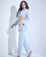 Women's Demin Blue pant set matching style back view