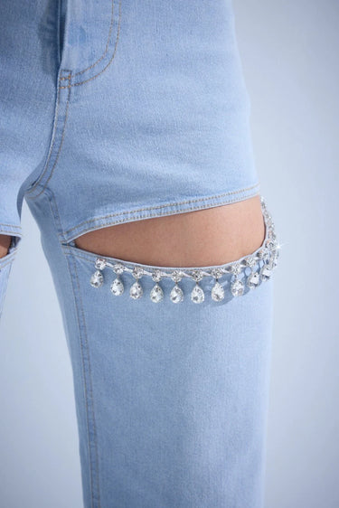 Radiant Crystal Pants and Jacket Set - Demin blue showing coordinated top and pants construction