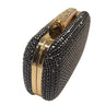 Black crystal clutch with gold metallic frame and clasp