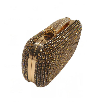 Gold crystal clutch with metallic frame and radiant shine