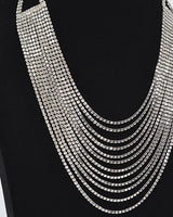 Radiant Luxe Rhinestone Layered Necklace - Silver - women's statement jewelry