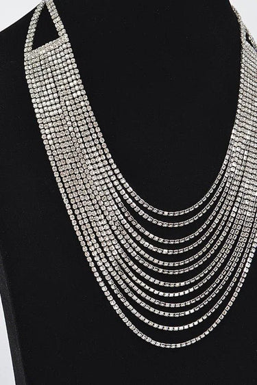 Radiant Luxe Rhinestone Layered Necklace - Silver - women's statement jewelry