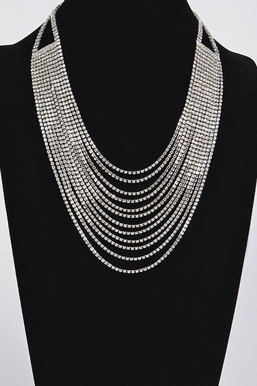 Radiant Luxe Rhinestone Layered Necklace - Silver - Palazzo Couture Online