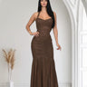 Radiant Nights Metallic Foil Ruched Maxi Dress - Chocolate - Palazzo Couture Online