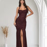Radiant Nights Metallic Foil Ruched Maxi Dress - Merlot - Palazzo Couture Online